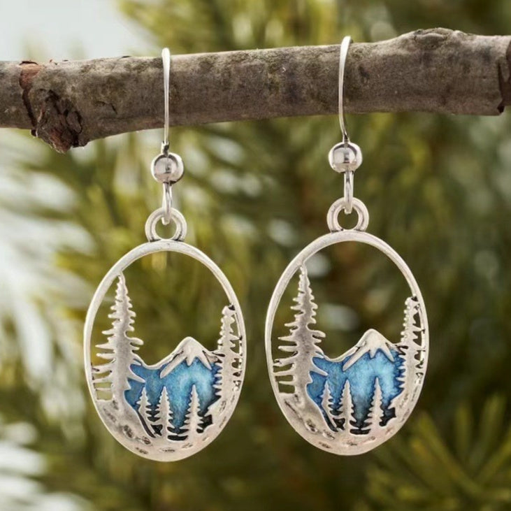 Blue Glacier Retro Oval Earrings