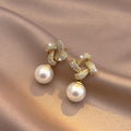Elegant Niche Square Pearl Stud Earrings For Women