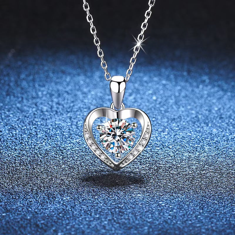 S925 Sterling Silver Love Heart Womens Eternal Heart Moissanite Necklace