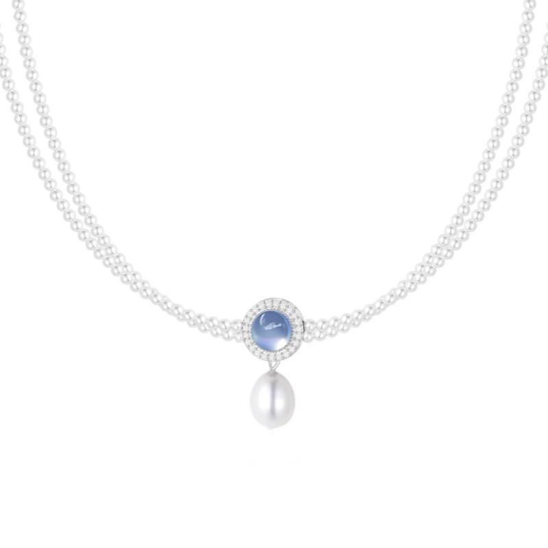 Natural Aquamarine Freshwater Pearl Pendant Necklace For Women