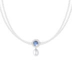 Natural Aquamarine Freshwater Pearl Pendant Necklace For Women