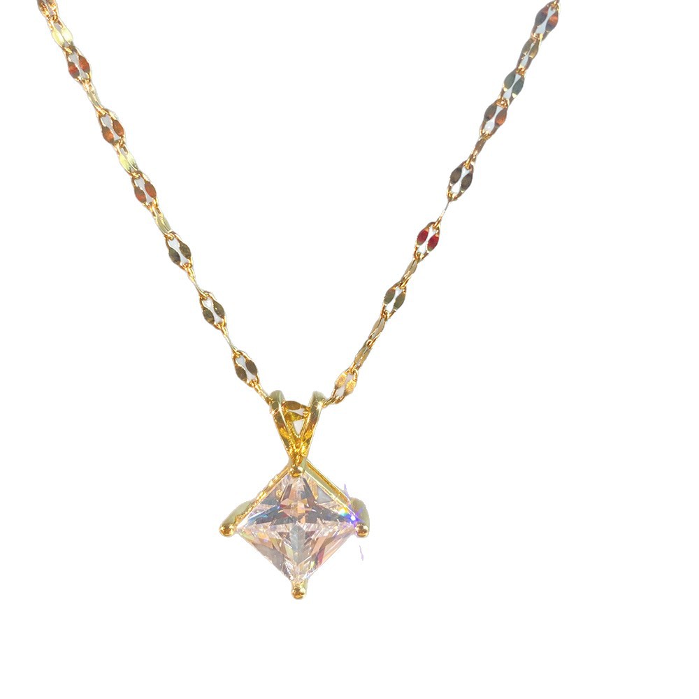 Geometric Zircon Square Pendant V-Shaped Necklace For Little Girls