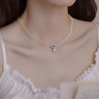 Natural Aquamarine Freshwater Pearl Pendant Necklace For Women