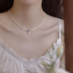 Natural Aquamarine Freshwater Pearl Pendant Necklace For Women