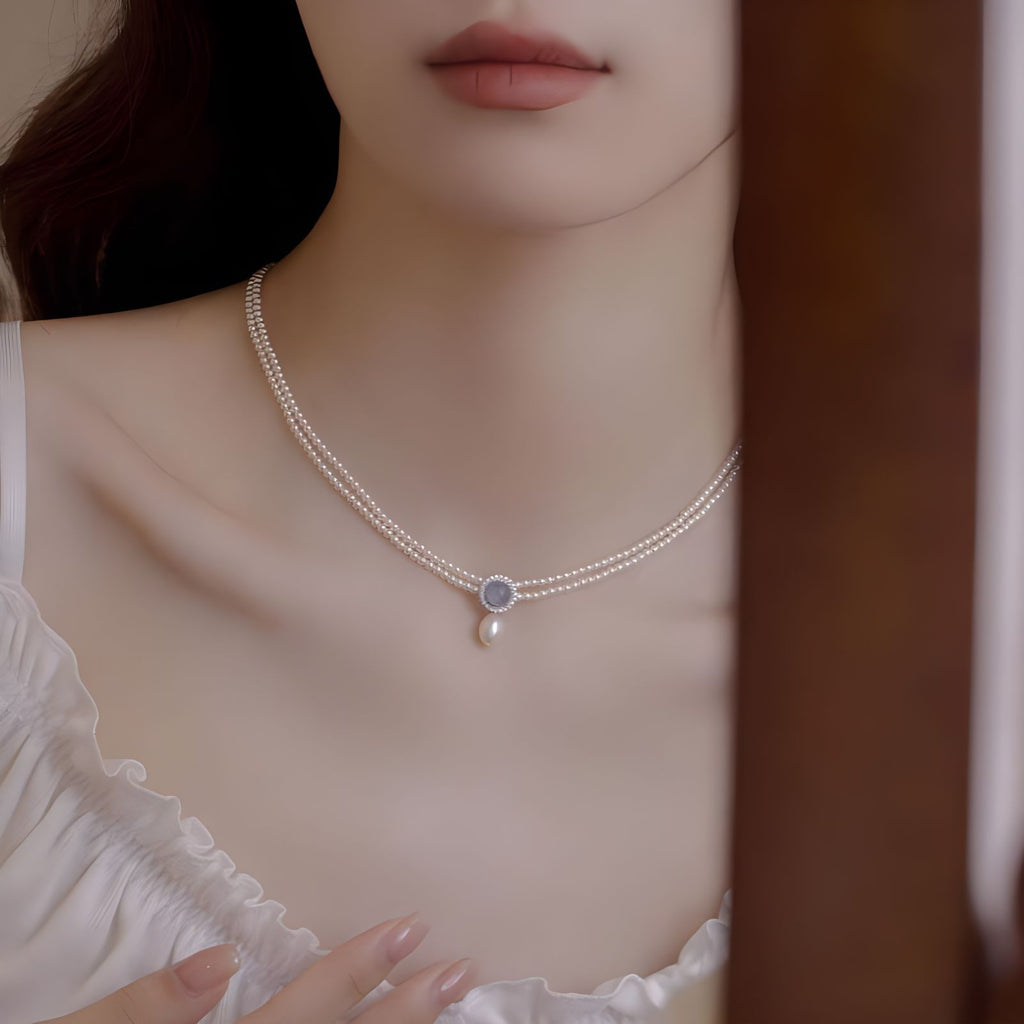 Natural Aquamarine Freshwater Pearl Pendant Necklace For Women