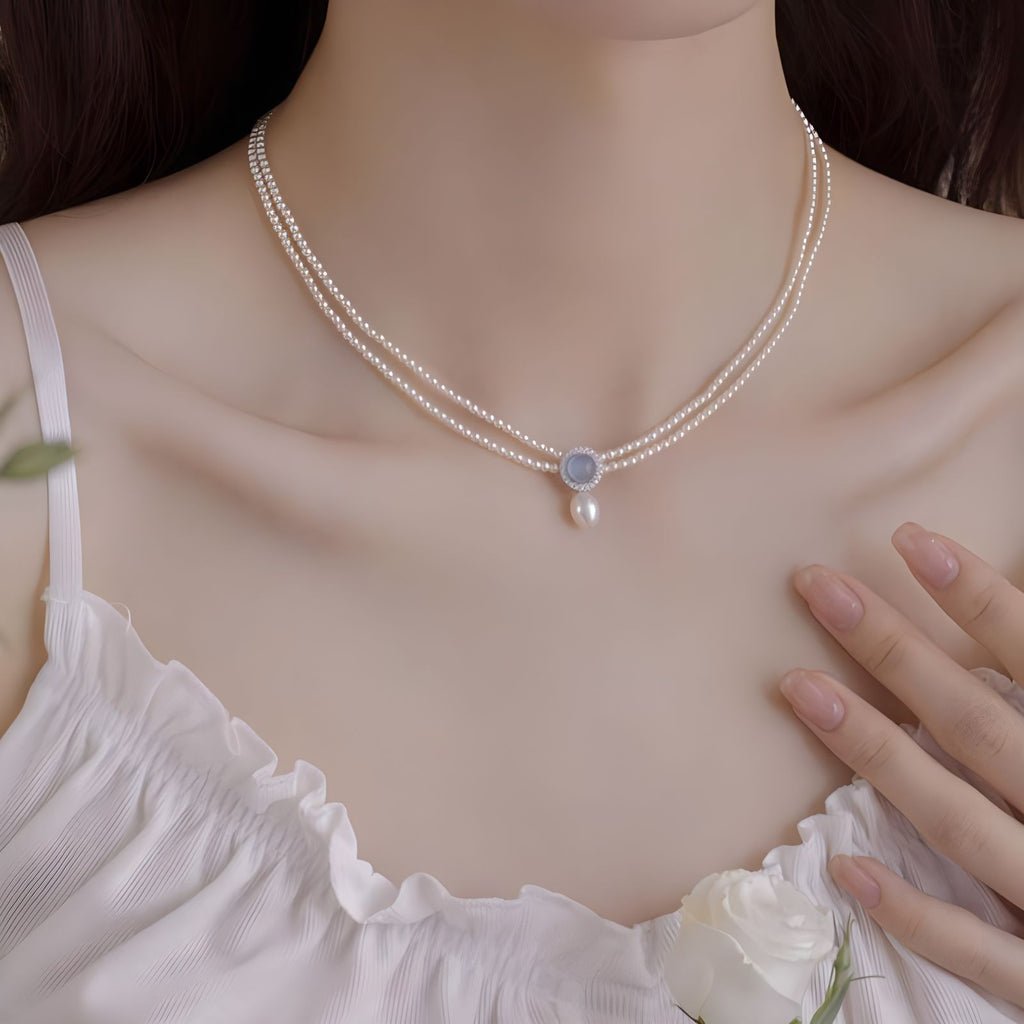 Natural Aquamarine Freshwater Pearl Pendant Necklace For Women