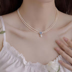 Natural Aquamarine Freshwater Pearl Pendant Necklace For Women