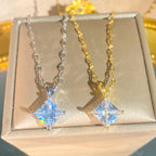 Geometric Zircon Square Pendant V-Shaped Necklace For Little Girls