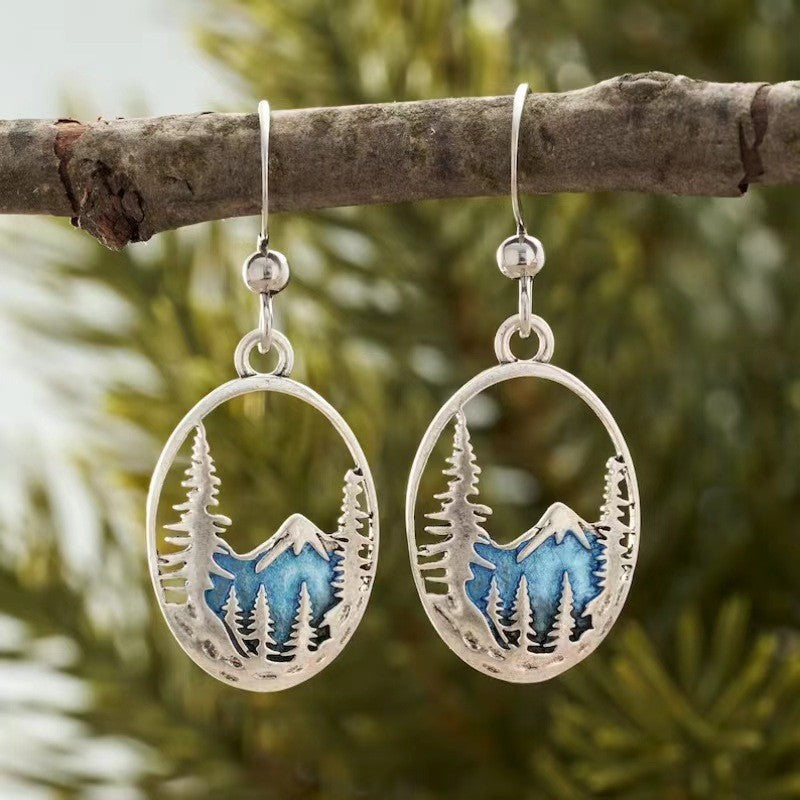 Blue Glacier Retro Oval Earrings
