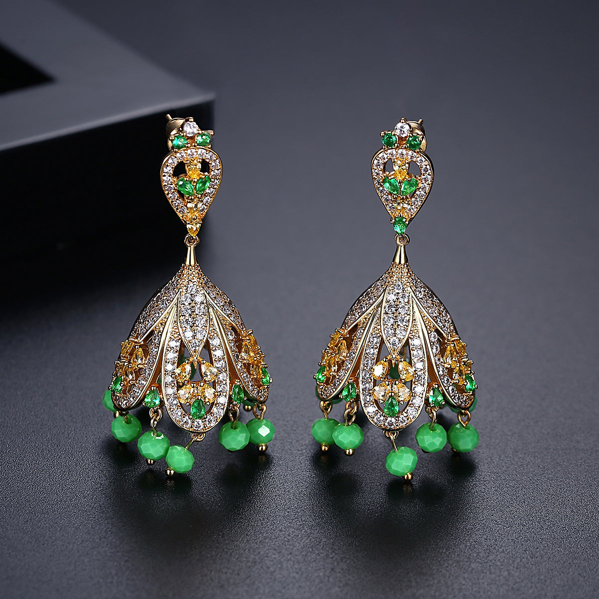 Green Wind Chime Tassel Earrings