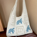 Knitted Retro Hollow Hand-Knitted Blue Turtle Knit Bag