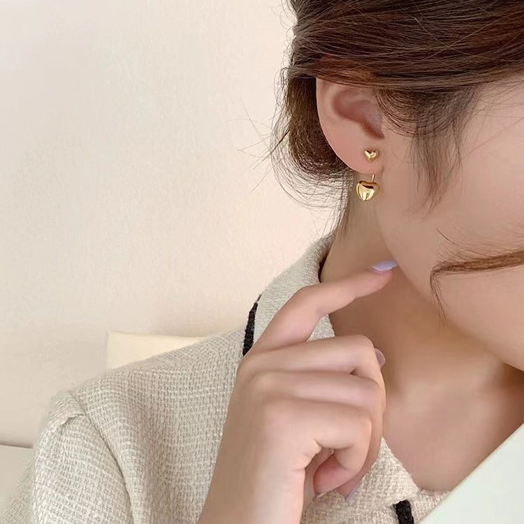 Premium Gold Heart Stud Earrings With S925 Silver Posts