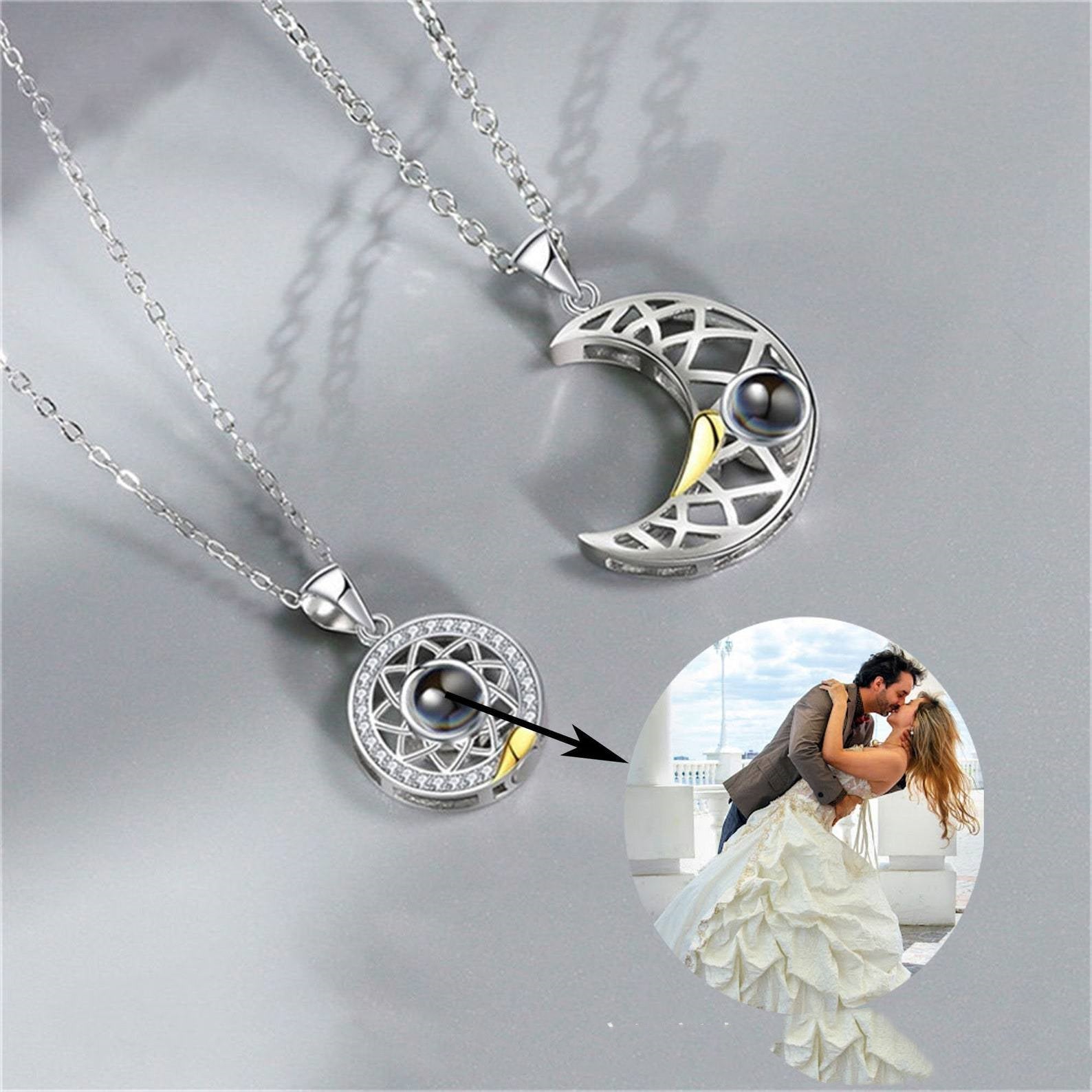 Packing Card Stainless Steel Sun And Moon Projection Necklace