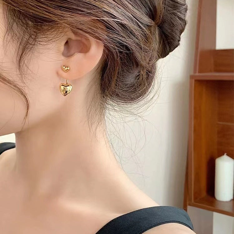 Premium Gold Heart Stud Earrings With S925 Silver Posts