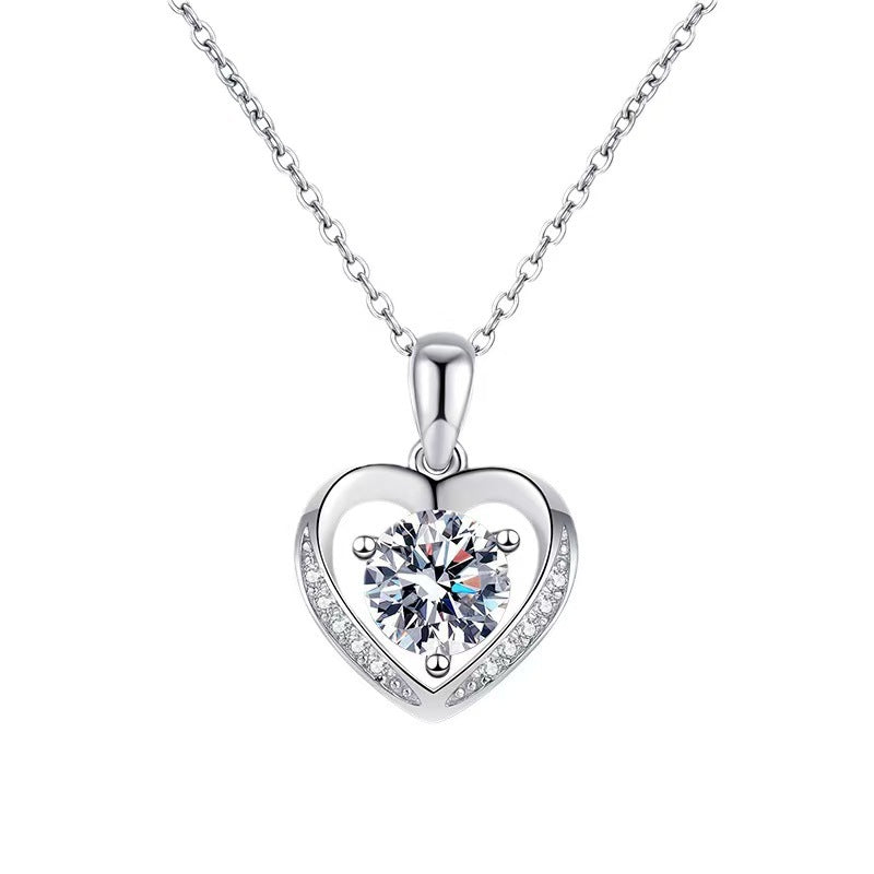 S925 Sterling Silver Love Heart Womens Eternal Heart Moissanite Necklace