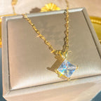 Geometric Zircon Square Pendant V-Shaped Necklace For Little Girls