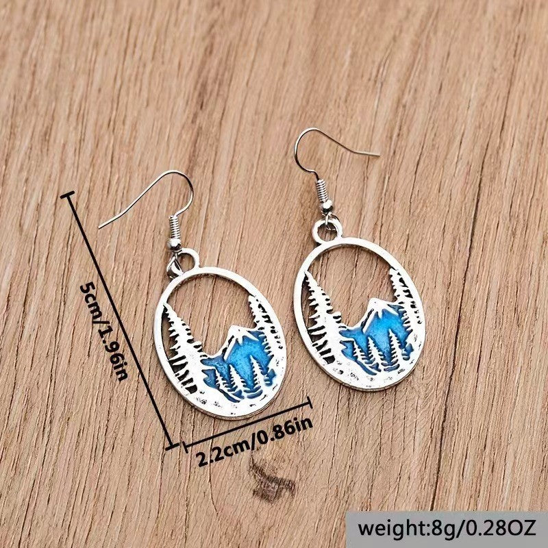 Blue Glacier Retro Oval Earrings